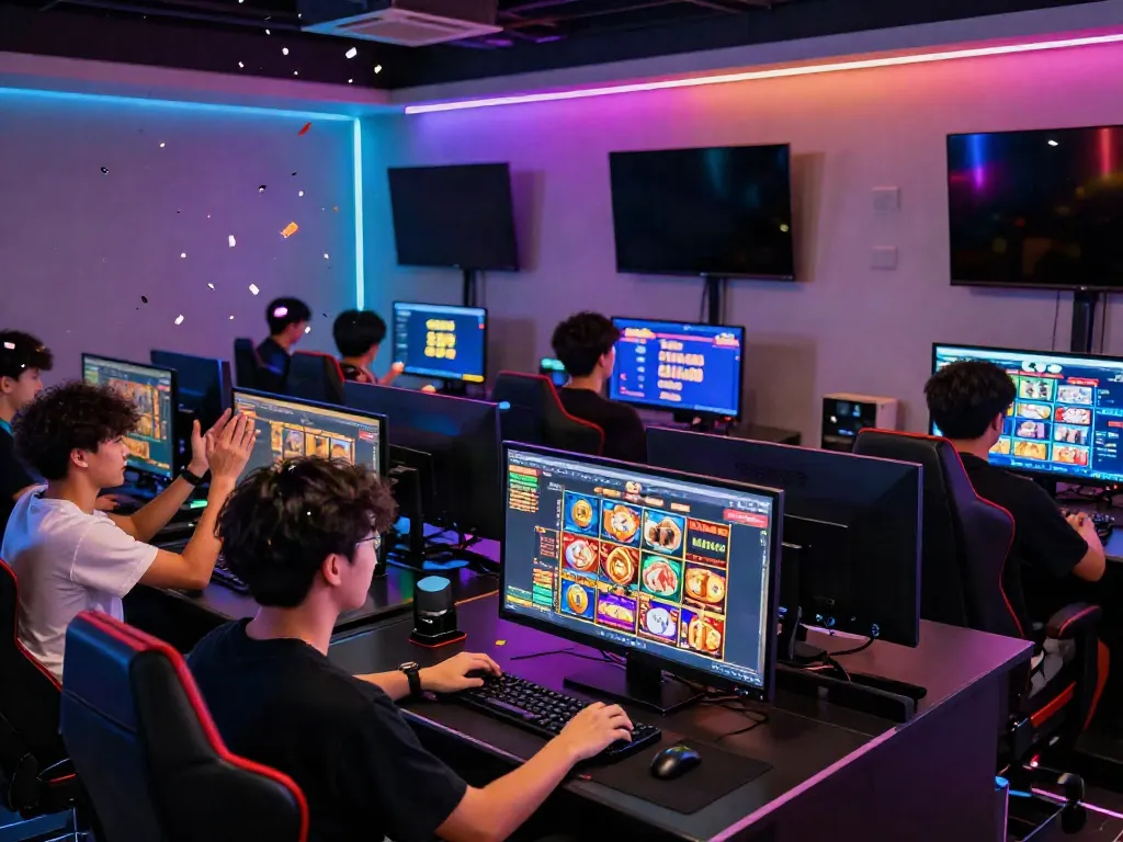 Exciting moment of players enjoying situs slot gacor thailand games in a vibrant online gaming setting.