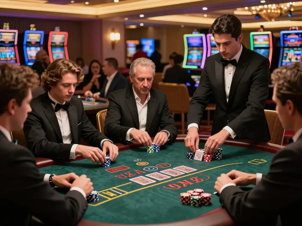 Players strategizing at a luxury blackjack table at cm88seo, showcasing high-stakes casino excitement