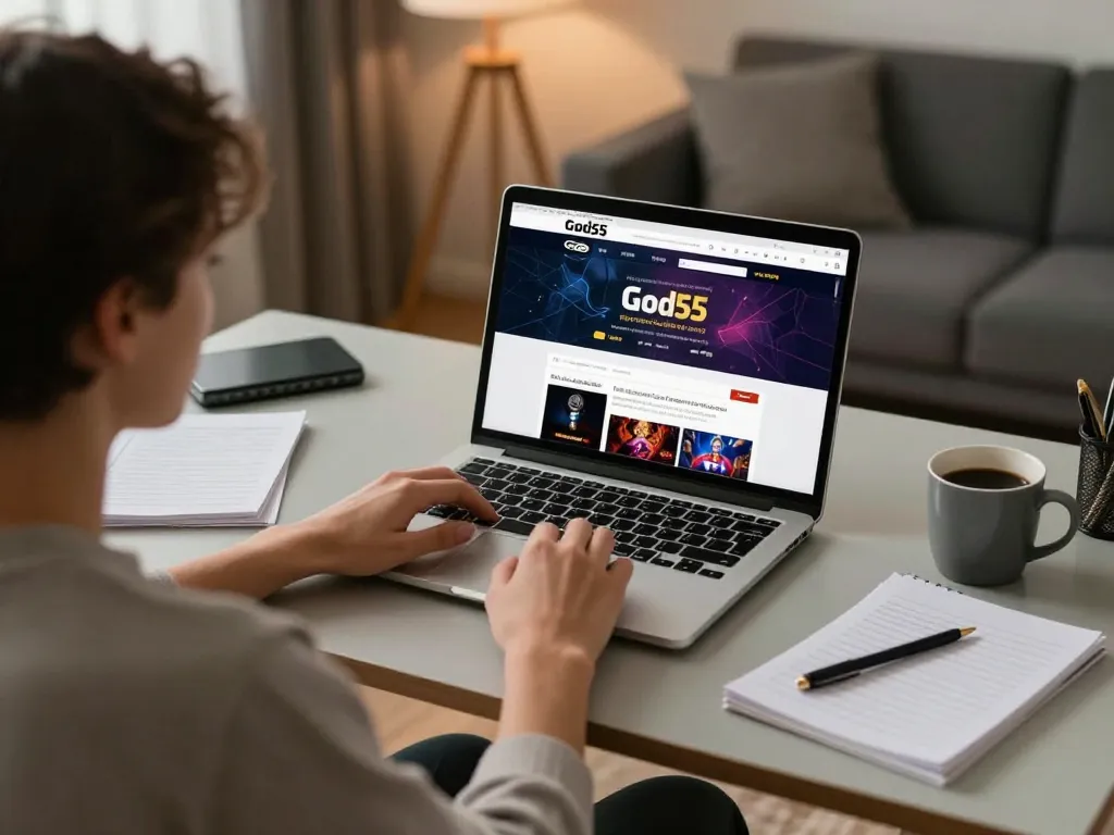 Gambling with confidence on God55vn platform in a stylish home office setup.