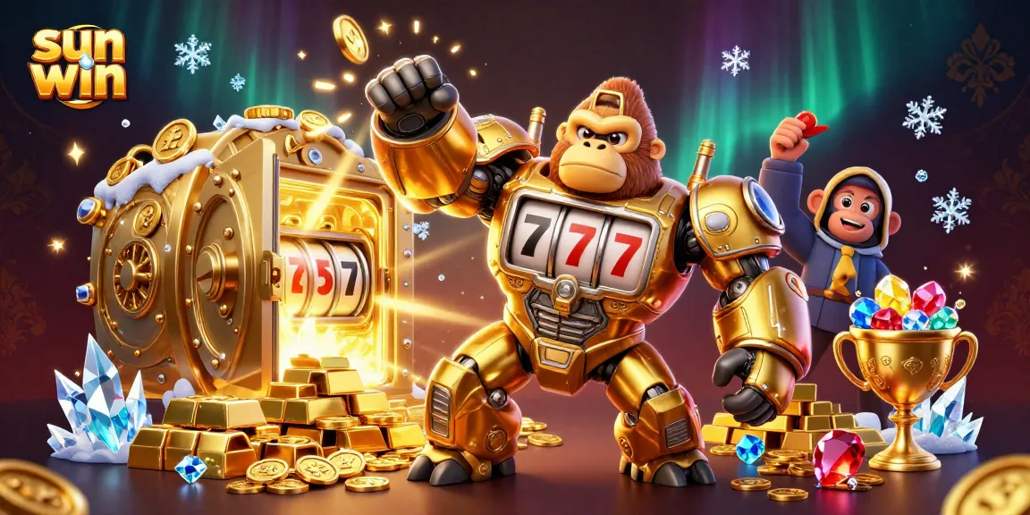 Experience the thrill of sun win with our golden gorilla mech and treasure-filled adventure.