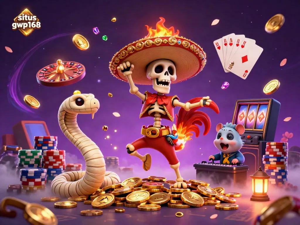 Menangkan permainan di situs gwp168 dengan karakter kartun meriah yang menunjukkan keberuntungan dalam ilustrasi 3D.