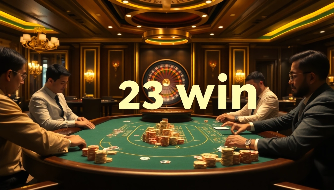 Experience the thrill of 23 win at an elegant poker table in a luxurious casino.