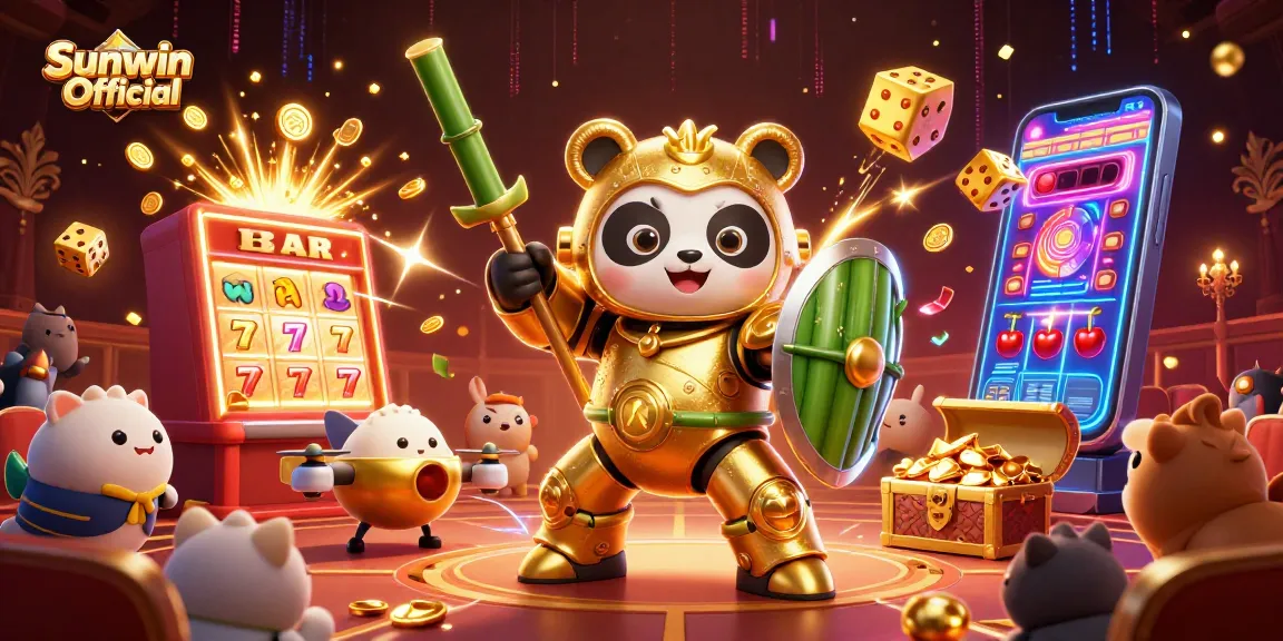 Experience thrilling gameplay at Sunwin Official with a vibrant golden panda battling through a casino world.