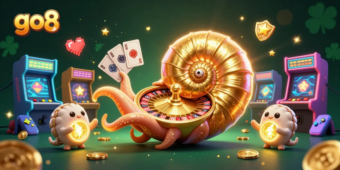 Engage with the vibrant go8 casino scene featuring an ancient nautilus roulette wheel amidst colorful gaming excitement.