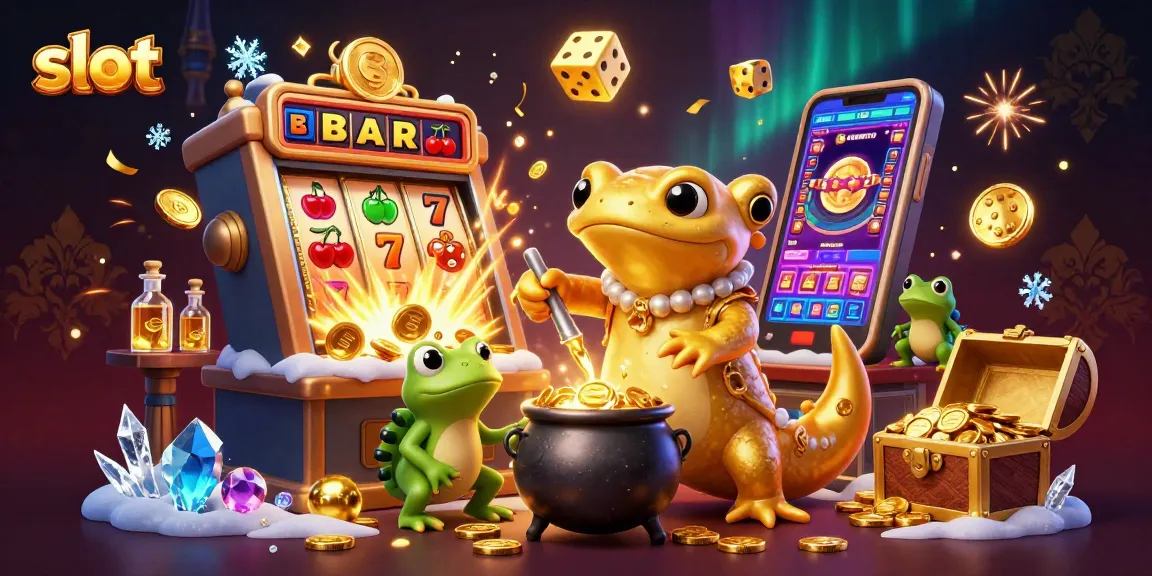 Experience thrilling slot action with a giant golden salamander alchemist in a vibrant casino world.