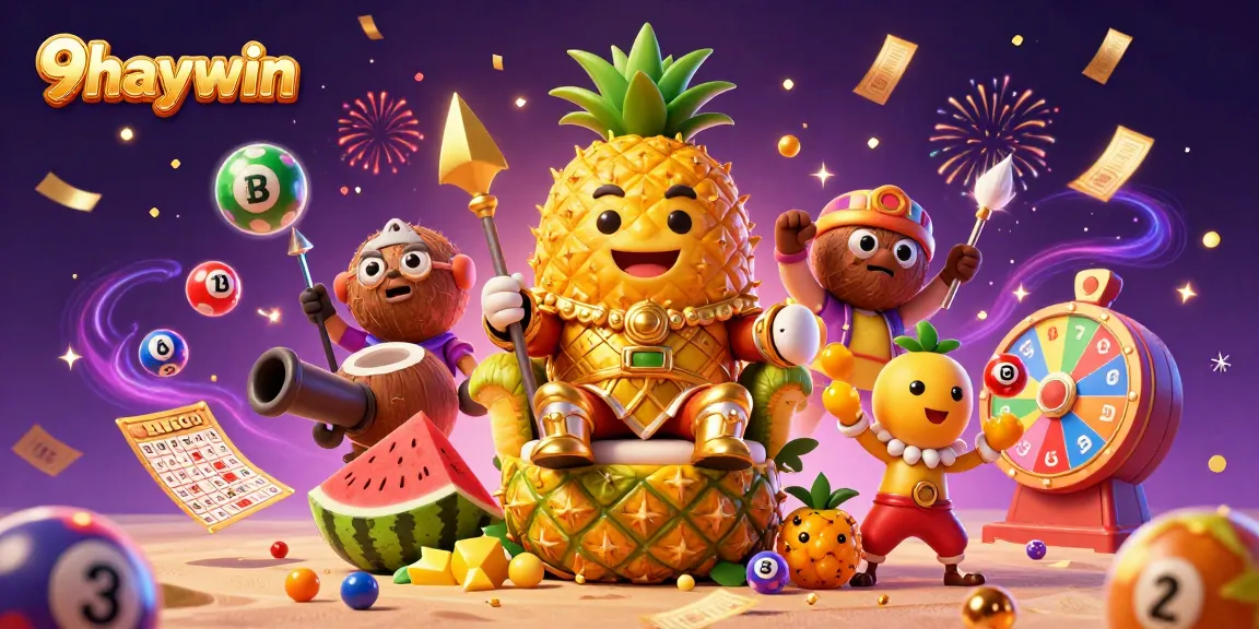 9haywin captures the gaming excitement with a vibrant casino scene featuring a pineapple king and lively elements.