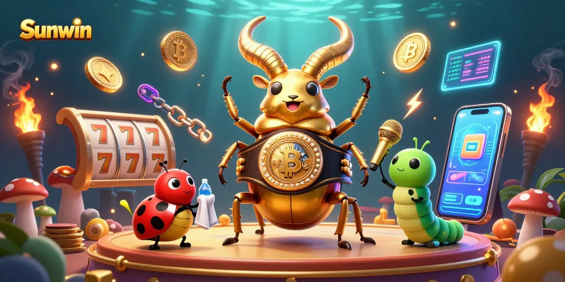 Win big with Sunwin at the dynamic gaming arena featuring unique characters and vibrant casino elements.