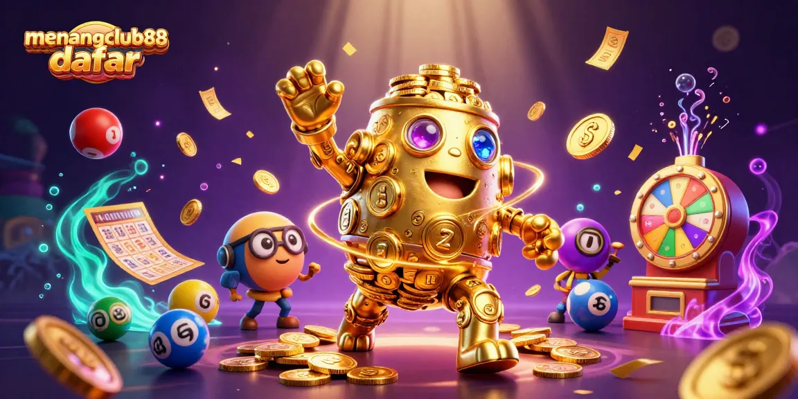 Experience the excitement of menangclub88 daftar with vibrant lottery balls and a golden golem in action.