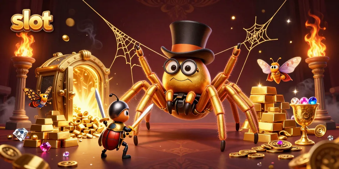 Slot menyajikan permainan menarik dengan tarantula emas dan serangga pemberani, memberi kesan kemewahan.